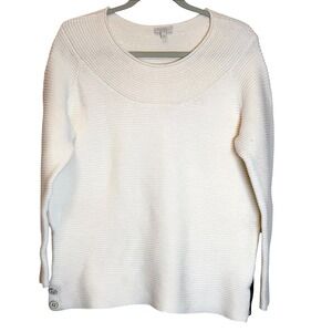 Talbots Woman Ivory Textured Knit Sweater Boat Neck Button Detail XL